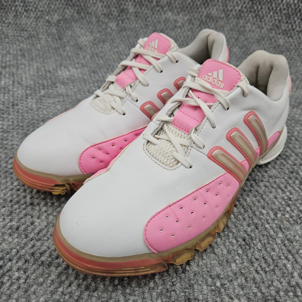 Adidas Adiprene Womens 8 White Pink Golf Shoes Spiked Powerband Chassis Athletic